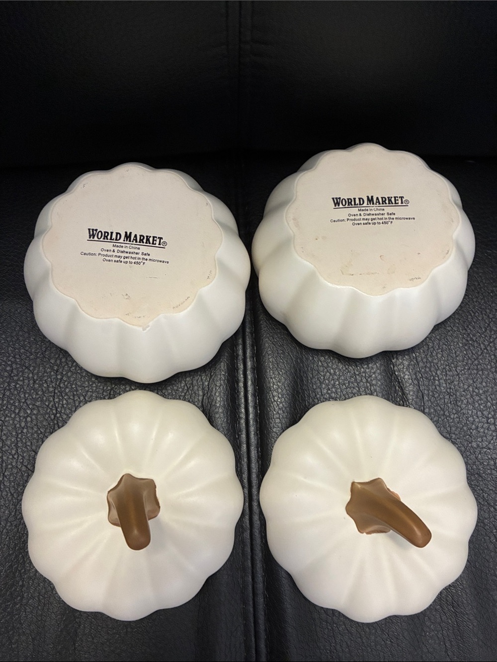 White Ceramic Pumpkin Small Cocotte with Brown Stems (Set of 2) - Picture 3 of 6